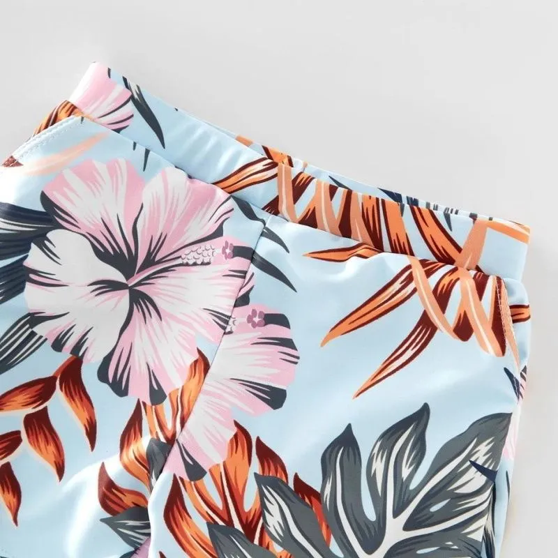 Family Matching Swimsuit Floral Leaf Swim Trunks One Piece Swimsuit