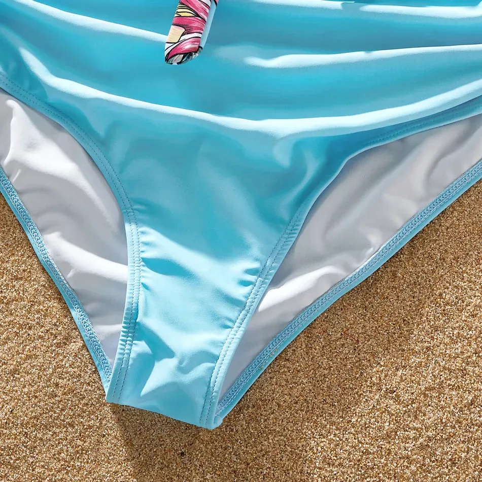 Family Matching Swimsuit Floral Leaf Swim Trunks One Piece Swimsuit