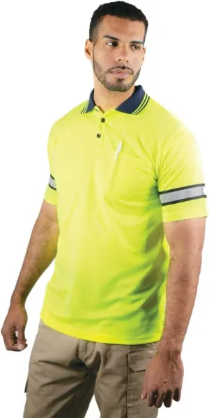 First Class Men's High Visibility Regular Fit Security and Plain Polo Shirt with Reflective Stripes Yellow/Lime ANSI
