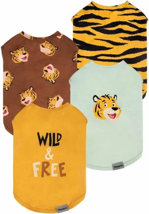 Fitwarm Tiger Dog Shirt, Summer Clothes for Small Dogs - Boy & Girl, Funny Costume T-Shirt, Pet Outfit in Yellow & Green, Large