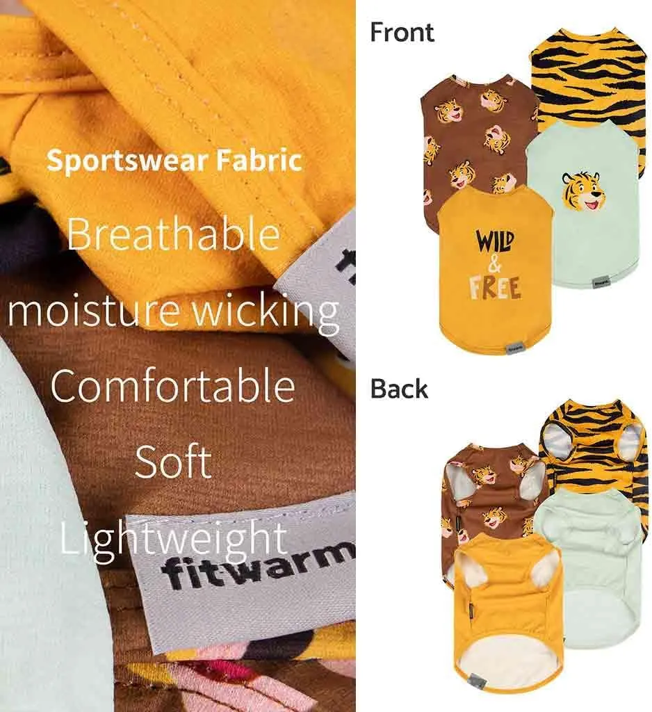 Fitwarm Tiger Dog Shirt, Summer Clothes for Small Dogs - Boy & Girl, Funny Costume T-Shirt, Pet Outfit in Yellow & Green, Large