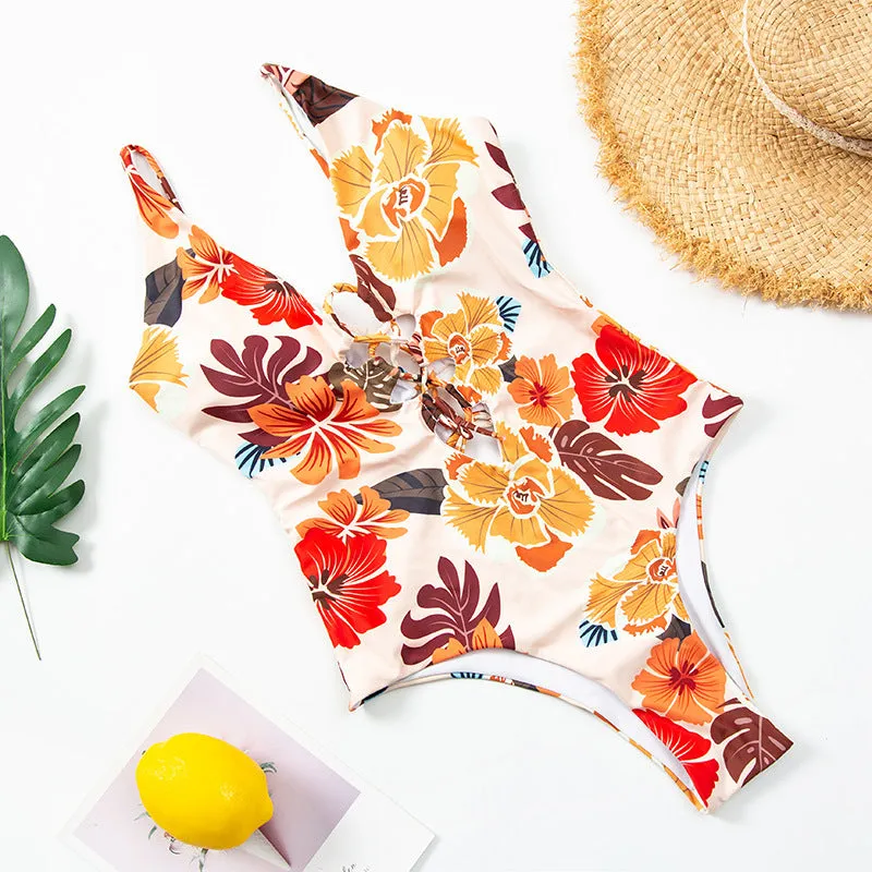 Floral Printed High Thigh One Piece Swimsuit