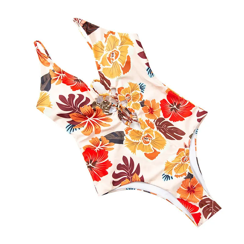 Floral Printed High Thigh One Piece Swimsuit