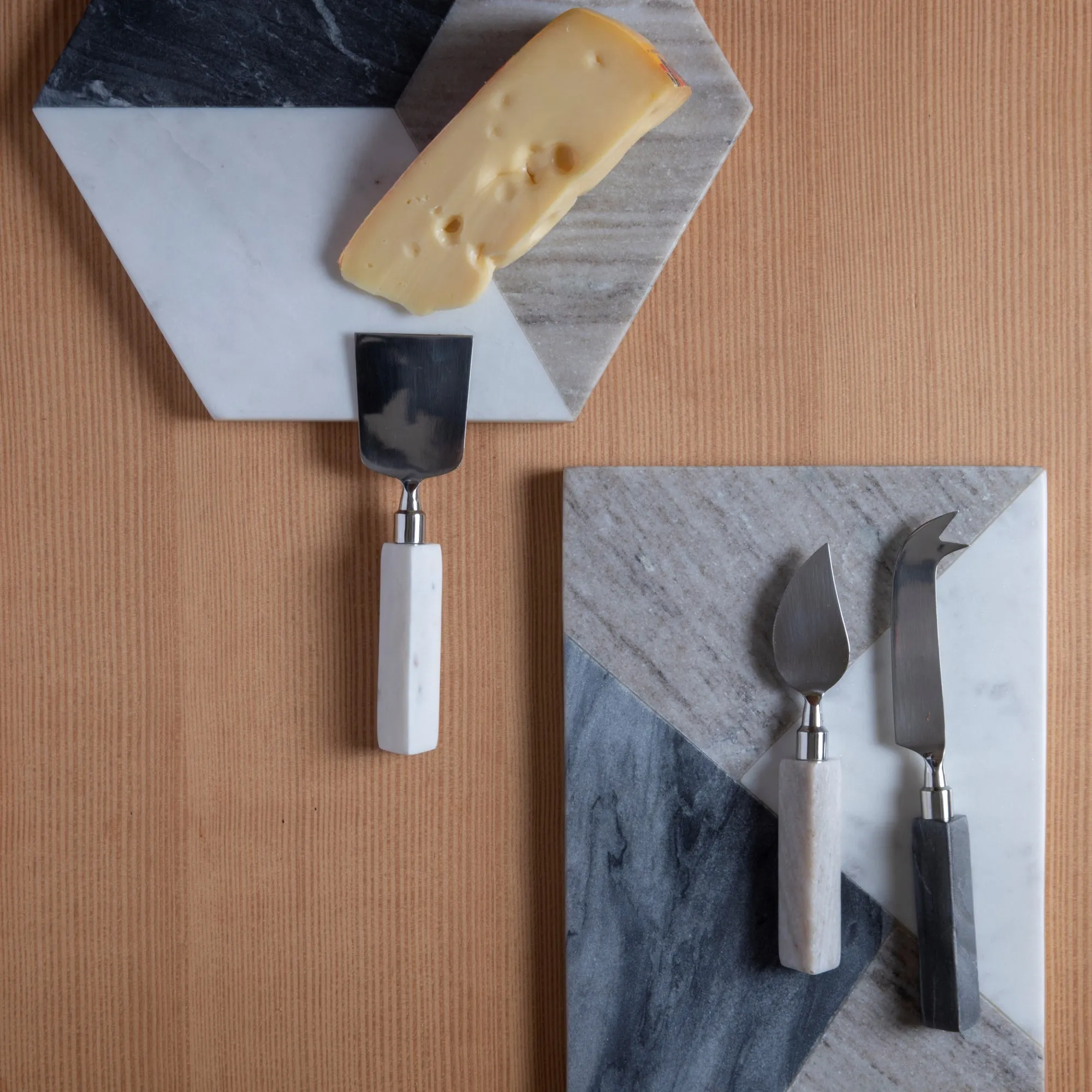 Geometric Marble Triangular Cheese Set