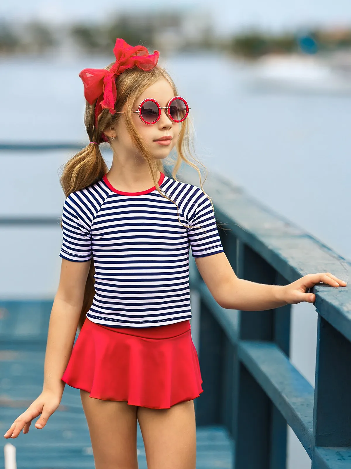 Girls Beauty In The Breeze Rash Guard Two Piece Swimsuit
