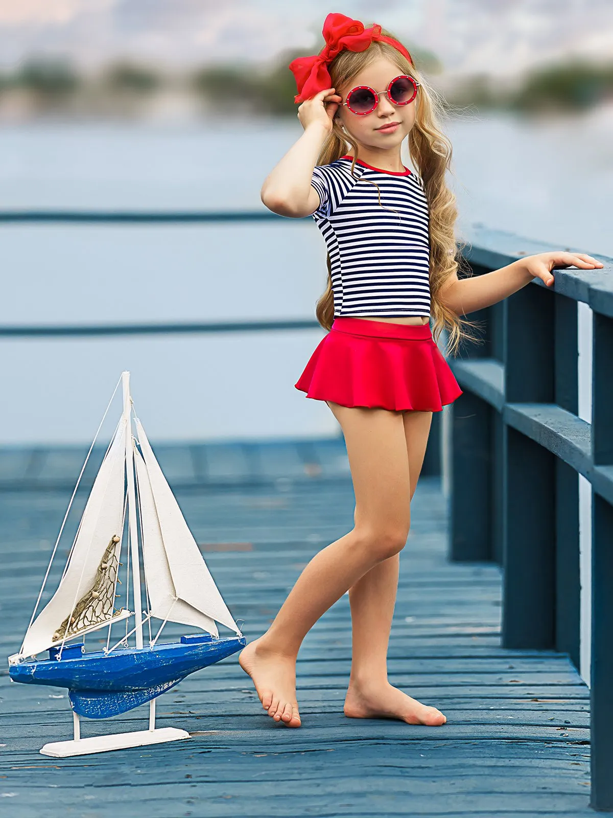 Girls Beauty In The Breeze Rash Guard Two Piece Swimsuit