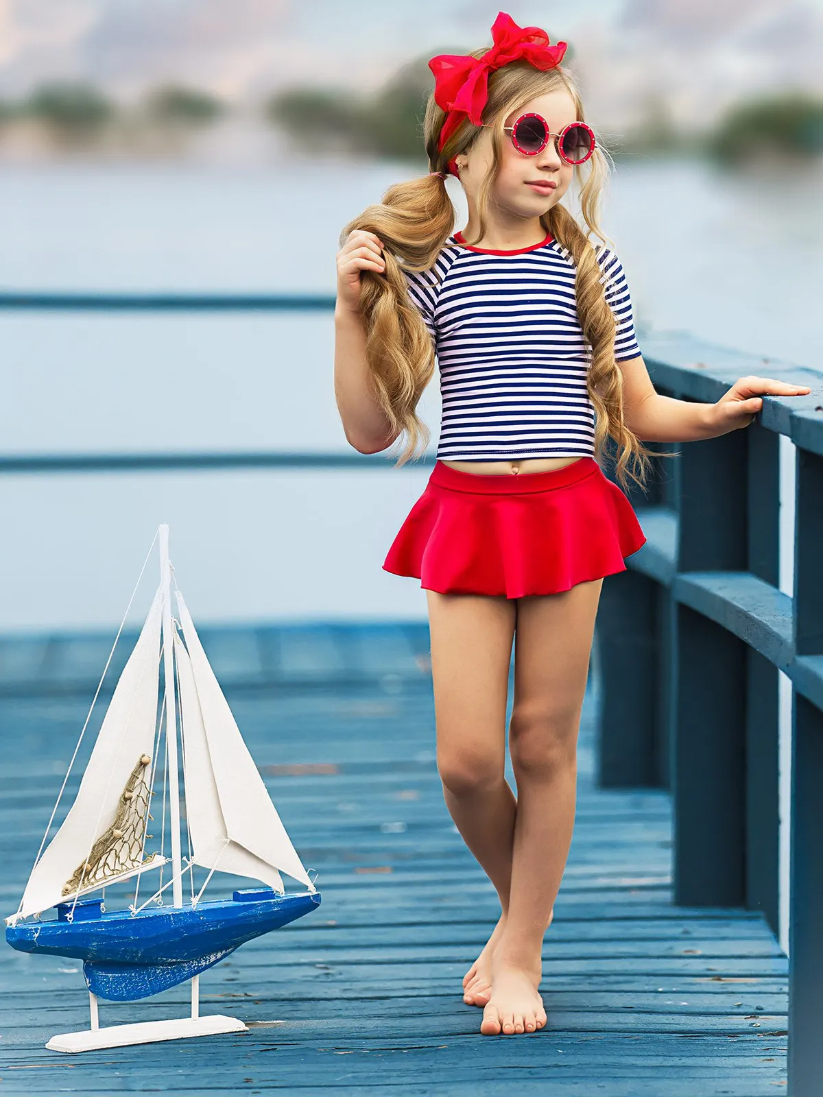 Girls Beauty In The Breeze Rash Guard Two Piece Swimsuit