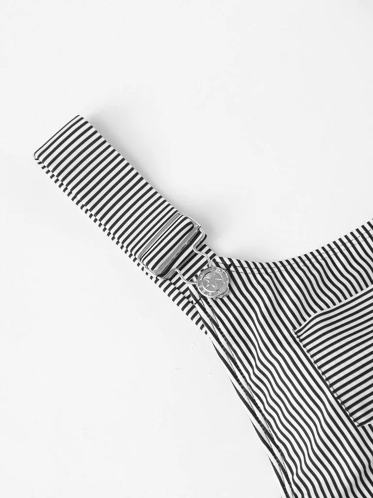 High Leg Striped Swimsuit