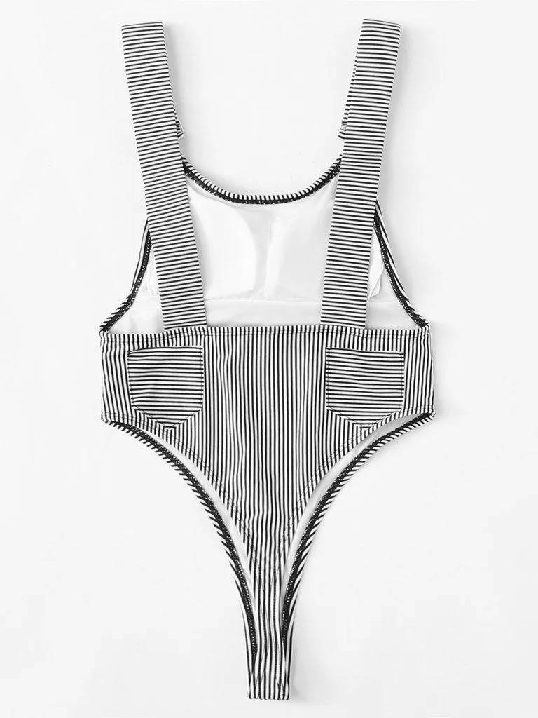 High Leg Striped Swimsuit