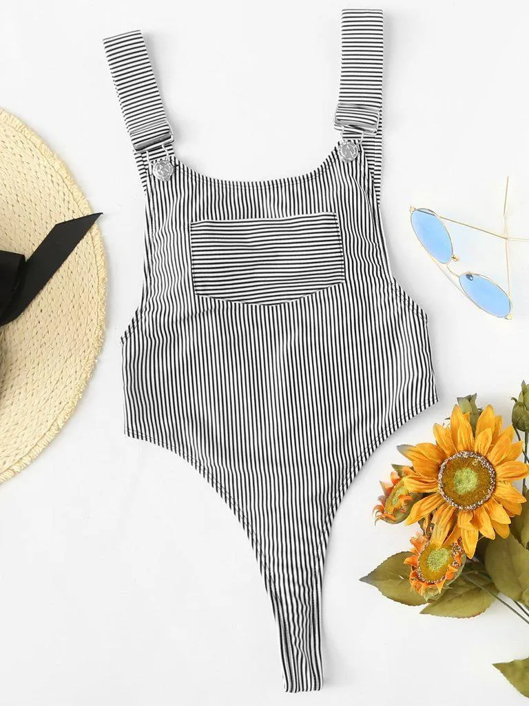 High Leg Striped Swimsuit