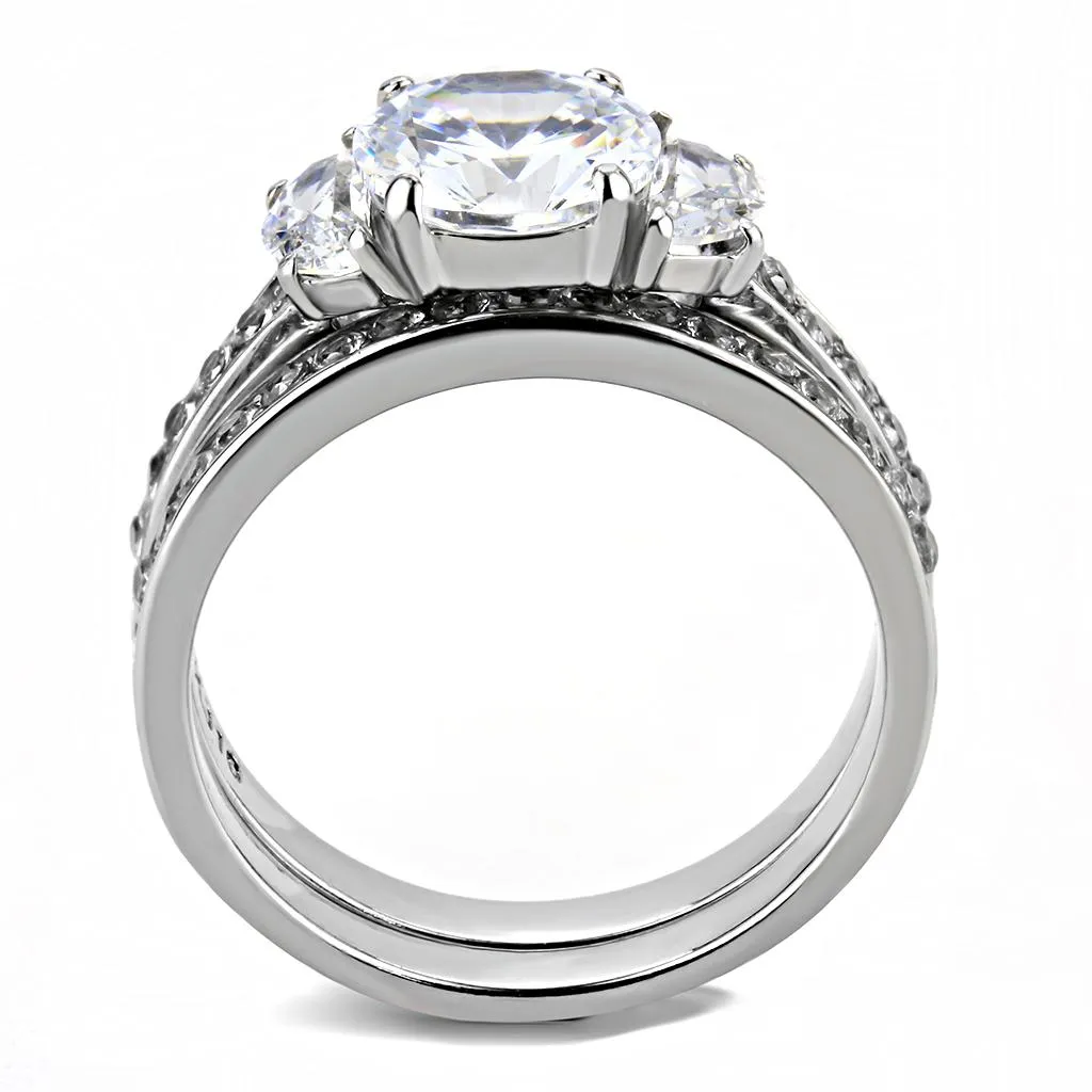 High polished (no plating) Stainless Steel Ring with AAA Grade CZ in Clear for Women Style TK3509