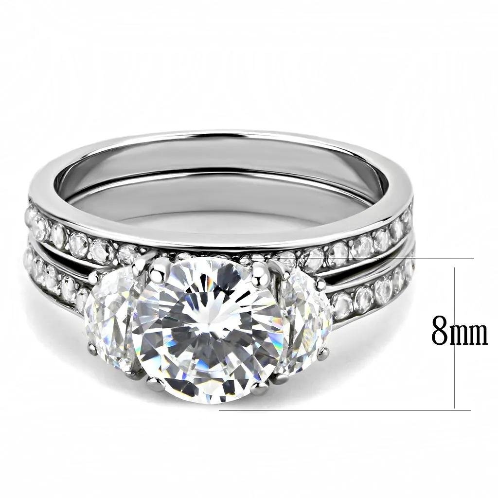 High polished (no plating) Stainless Steel Ring with AAA Grade CZ in Clear for Women Style TK3509