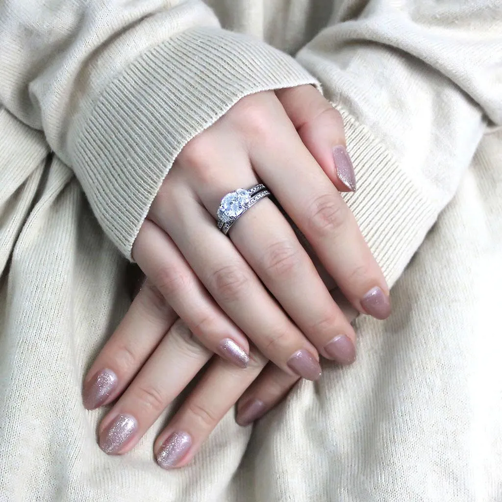 High polished (no plating) Stainless Steel Ring with AAA Grade CZ in Clear for Women Style TK3509