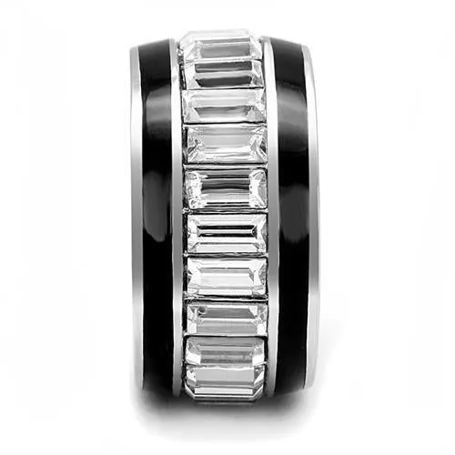 High polished (no plating) Stainless Steel Ring with Top Grade Crystal in Clear for Women Style TK3173