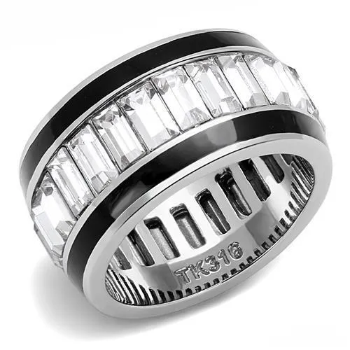 High polished (no plating) Stainless Steel Ring with Top Grade Crystal in Clear for Women Style TK3173