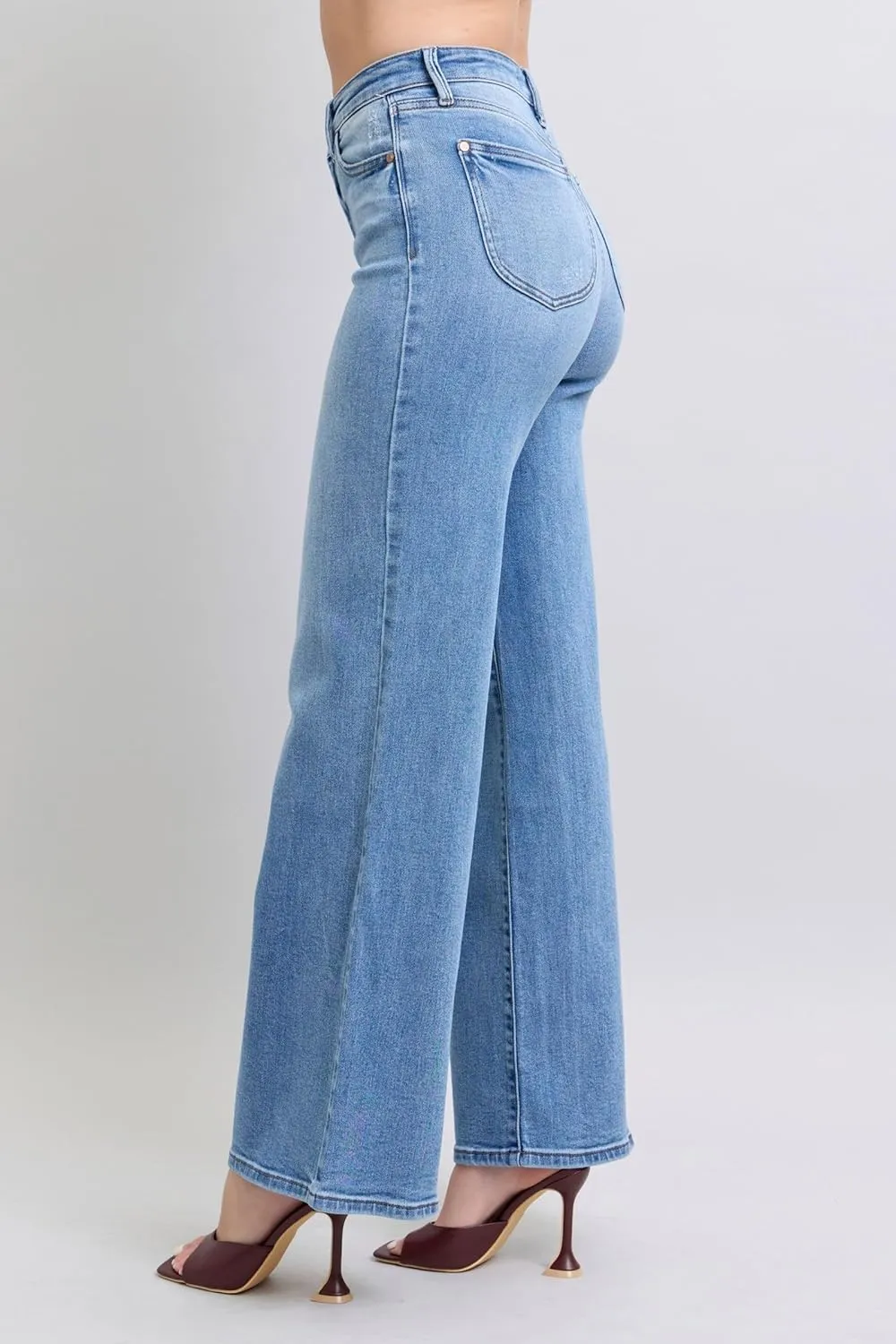 High-Waisted Vintage Wash Retro Wide Leg Jeans  Classic Comfort, Modern Flair-82625
