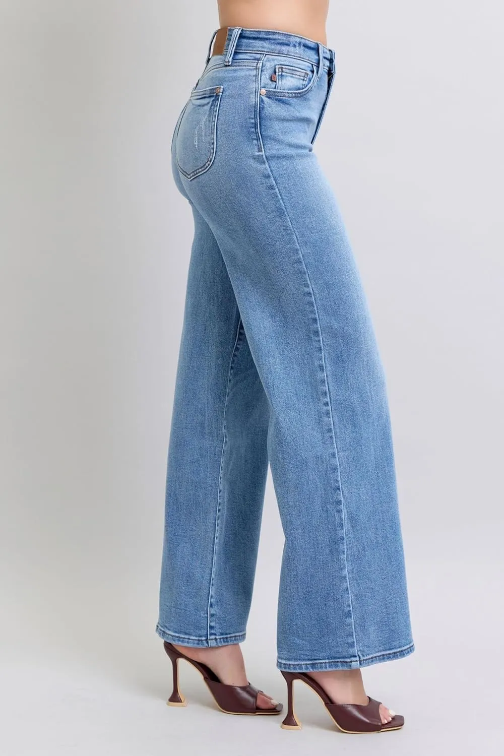 High-Waisted Vintage Wash Retro Wide Leg Jeans  Classic Comfort, Modern Flair-82625