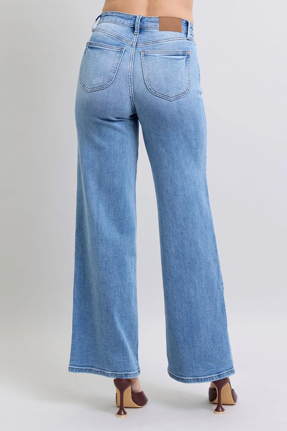 High-Waisted Vintage Wash Retro Wide Leg Jeans  Classic Comfort, Modern Flair-82625