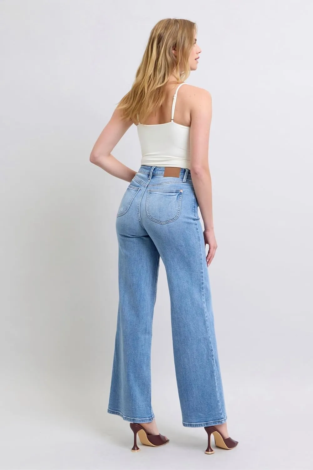 High-Waisted Vintage Wash Retro Wide Leg Jeans  Classic Comfort, Modern Flair-82625