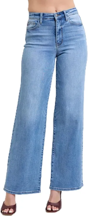 High-Waisted Vintage Wash Retro Wide Leg Jeans  Classic Comfort, Modern Flair-82625