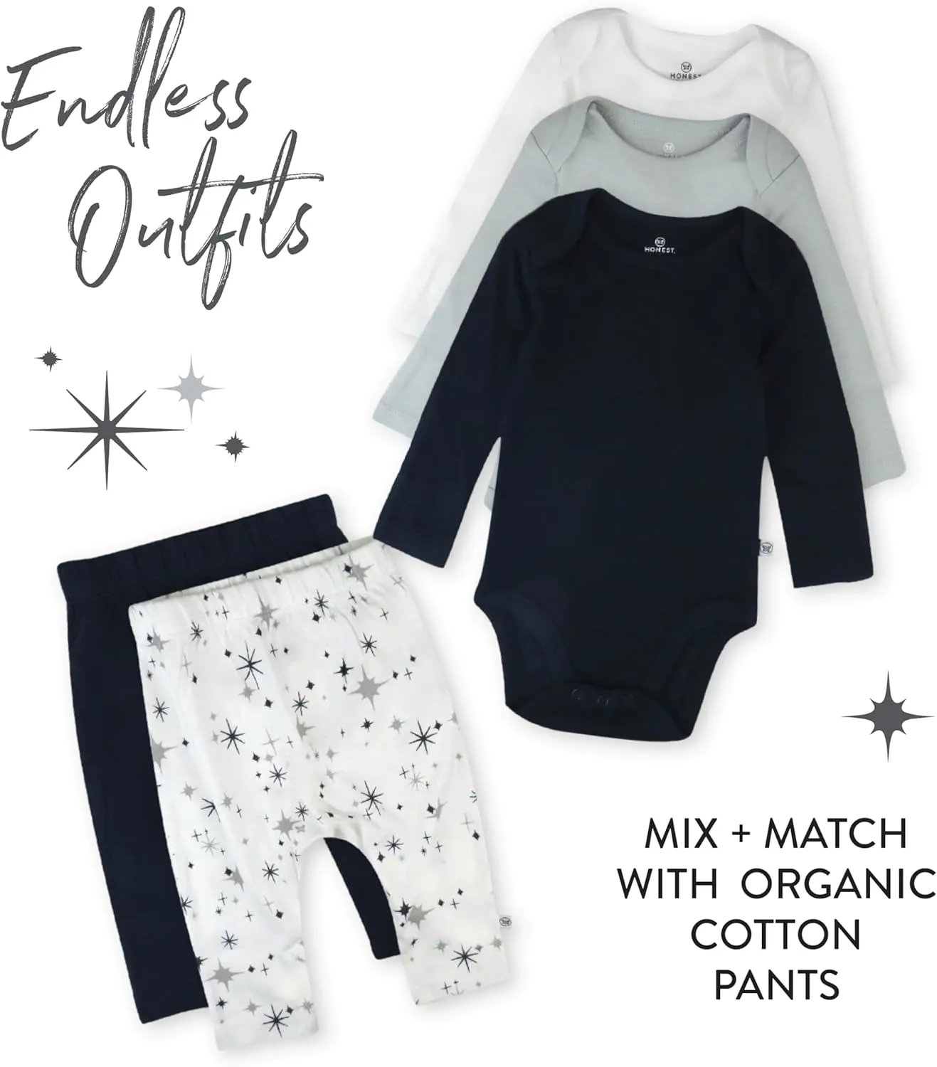 HonestBaby Baby 3-Pack Long Sleeve Bodysuits One-piece Organic Cotton for Infants