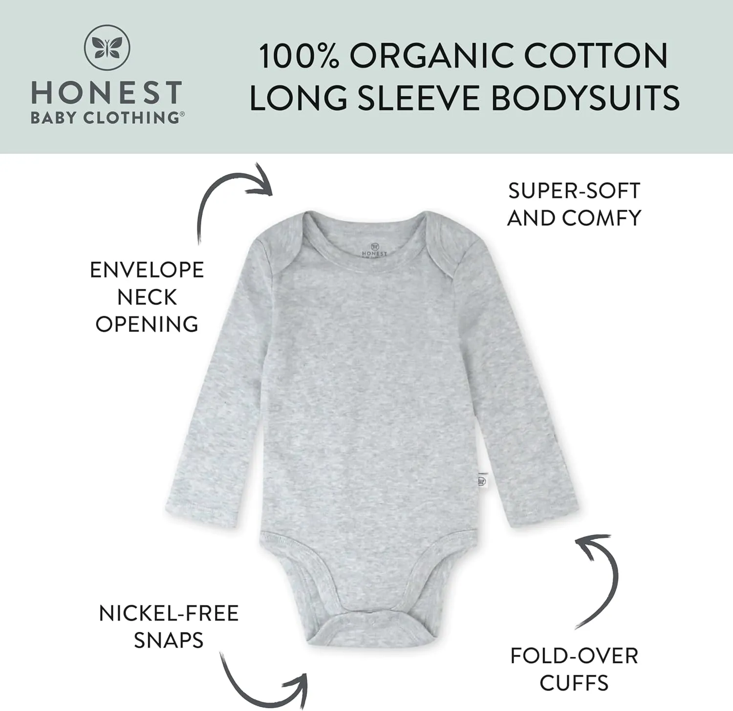 HonestBaby Baby 3-Pack Long Sleeve Bodysuits One-piece Organic Cotton for Infants