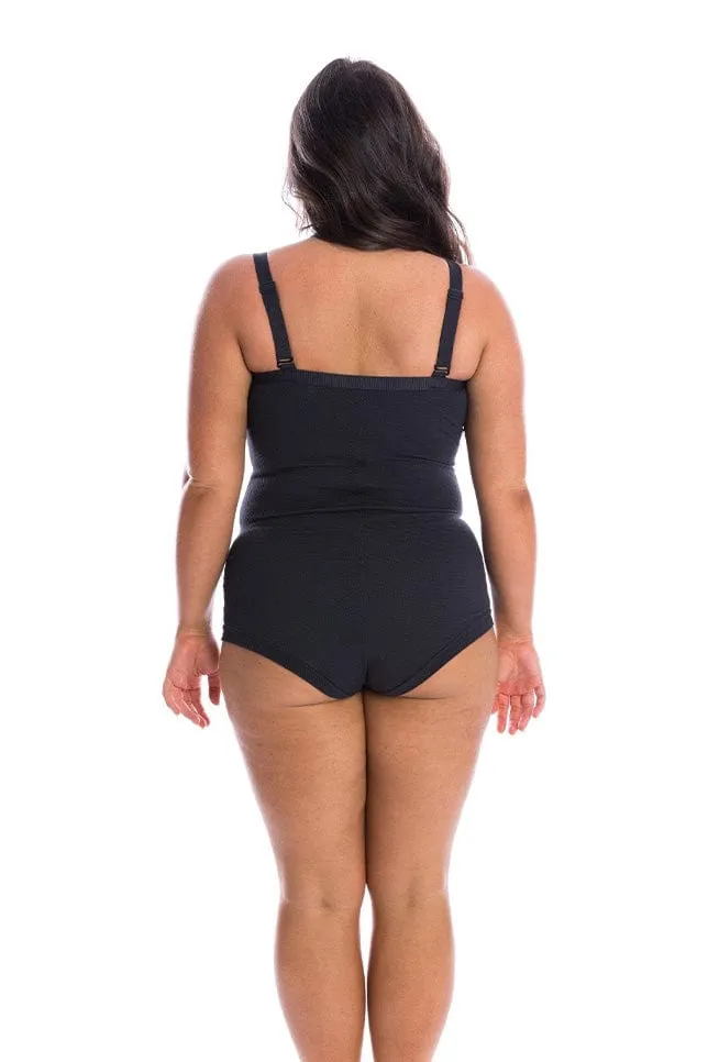 Honey Comb Black Boyleg Bow One Piece