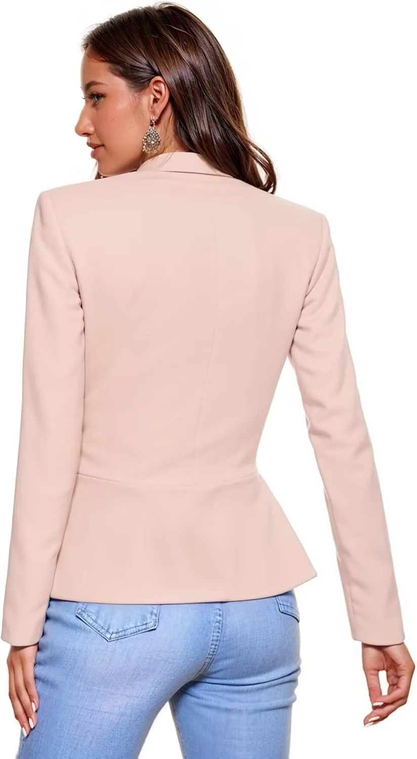 Hybrid & Company Women's Casual Work Office Elegant Open Front Premium Nylon Blazer Jacket