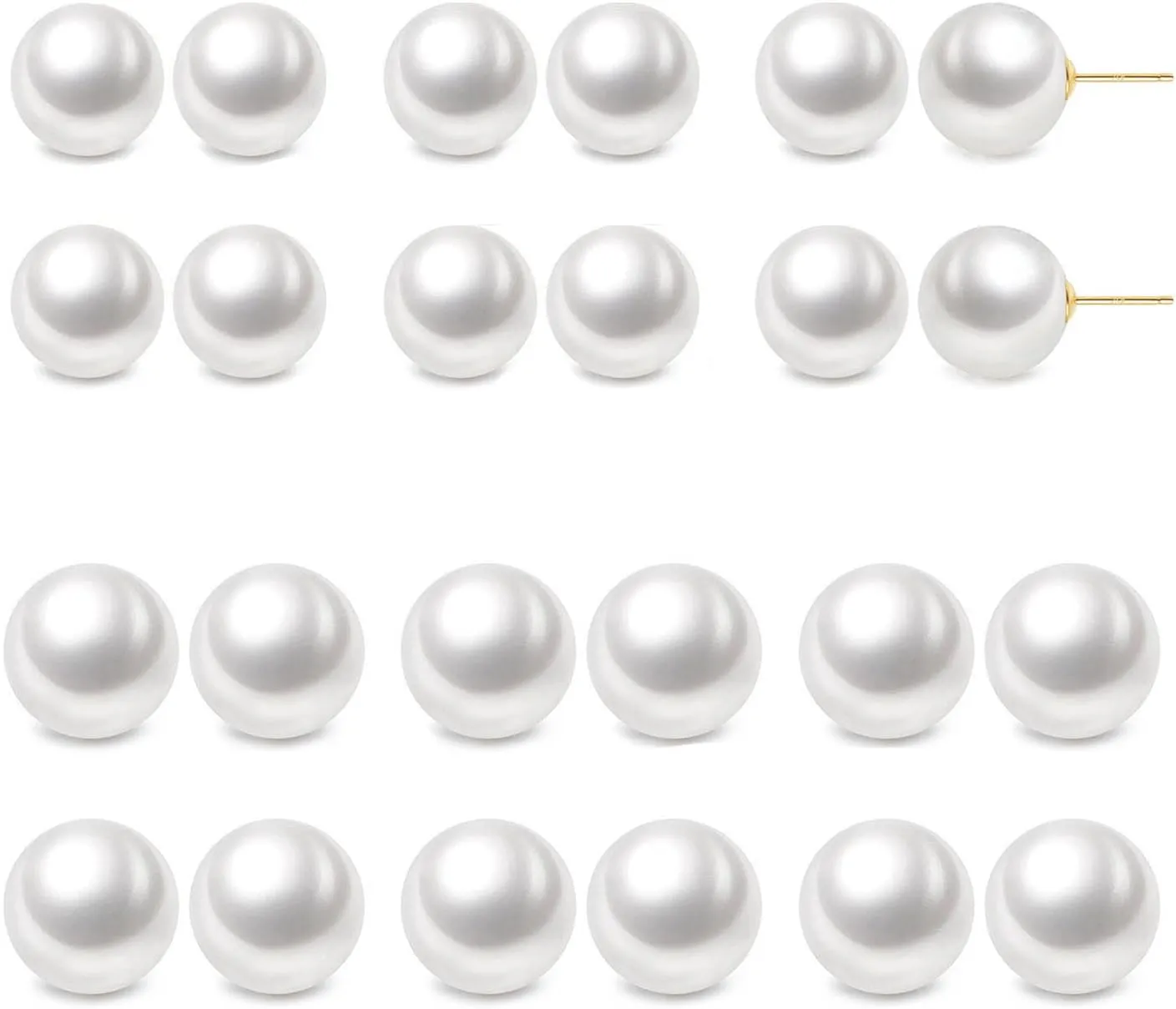 Hypoallergenic Pearl Earrings for Women 8-10 mm White Big Pearl Stud Earrings Set Nickel Free 12 Pairs Fake Pearls Earring Jewelry Gift for Bridal Wedding Christmas