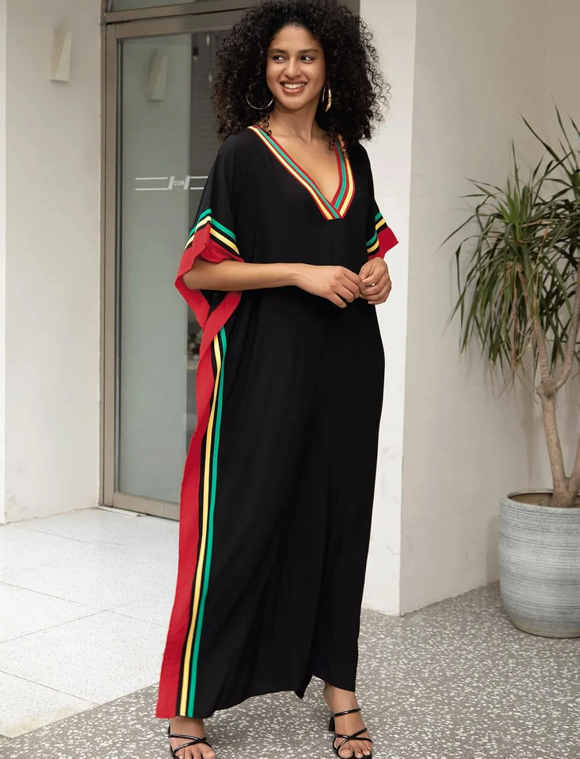 Kaftan Dresses for Women V-Neck Print Swimsuit Cover Up Plus Size Beach Caftan Lounge Dress