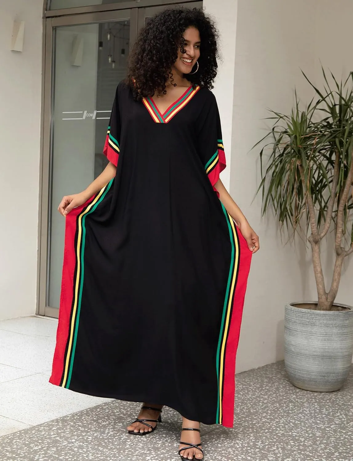 Kaftan Dresses for Women V-Neck Print Swimsuit Cover Up Plus Size Beach Caftan Lounge Dress