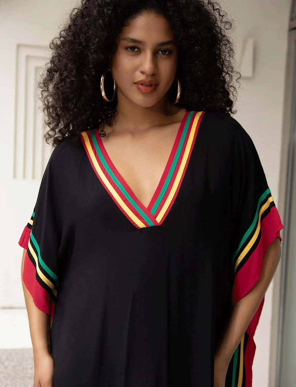 Kaftan Dresses for Women V-Neck Print Swimsuit Cover Up Plus Size Beach Caftan Lounge Dress