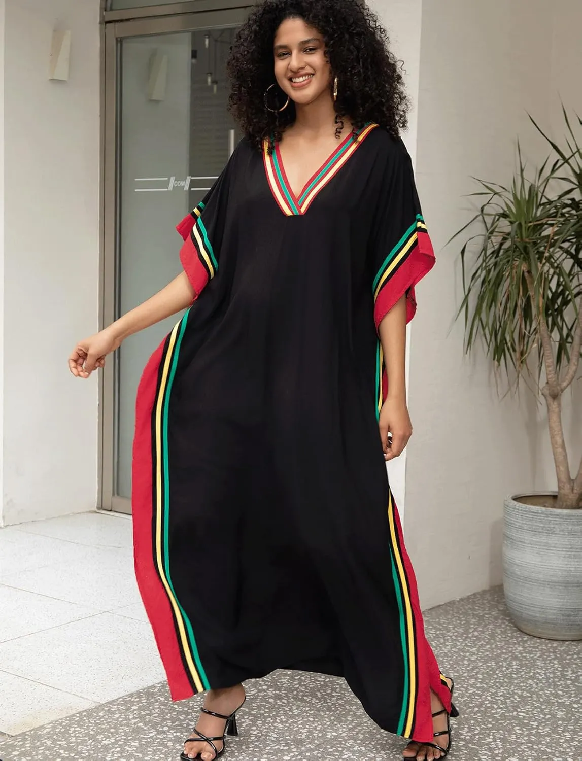 Kaftan Dresses for Women V-Neck Print Swimsuit Cover Up Plus Size Beach Caftan Lounge Dress