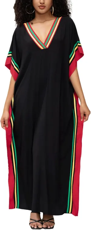 Kaftan Dresses for Women V-Neck Print Swimsuit Cover Up Plus Size Beach Caftan Lounge Dress