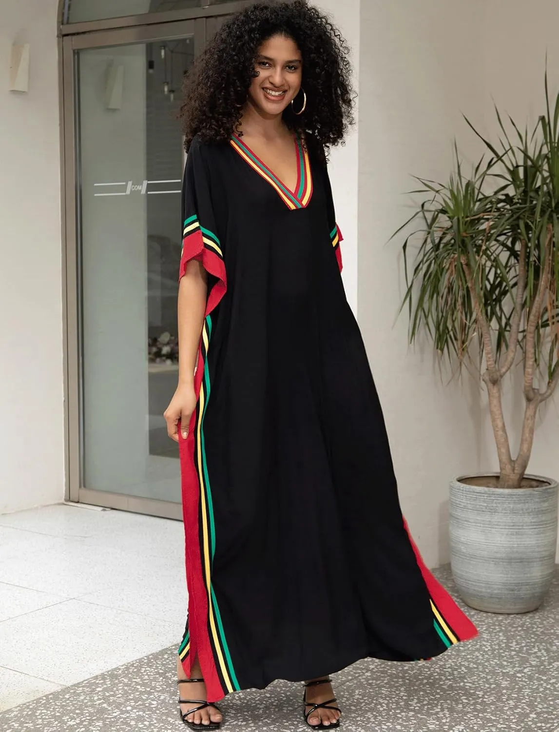 Kaftan Dresses for Women V-Neck Print Swimsuit Cover Up Plus Size Beach Caftan Lounge Dress