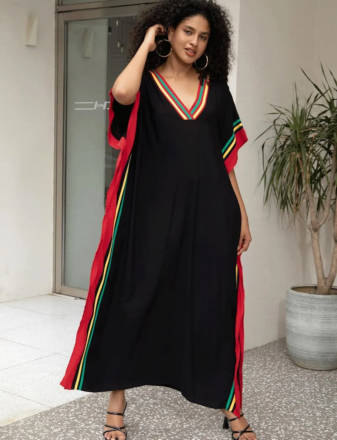 Kaftan Dresses for Women V-Neck Print Swimsuit Cover Up Plus Size Beach Caftan Lounge Dress