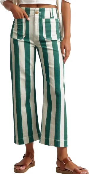 Kedera Women Striped Pants Wide Leg Trousers Casual High Waisted Pants Summer Flare Jeans with Patched Pockets