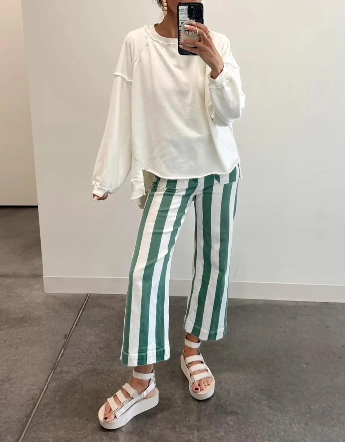Kedera Women Striped Pants Wide Leg Trousers Casual High Waisted Pants Summer Flare Jeans with Patched Pockets