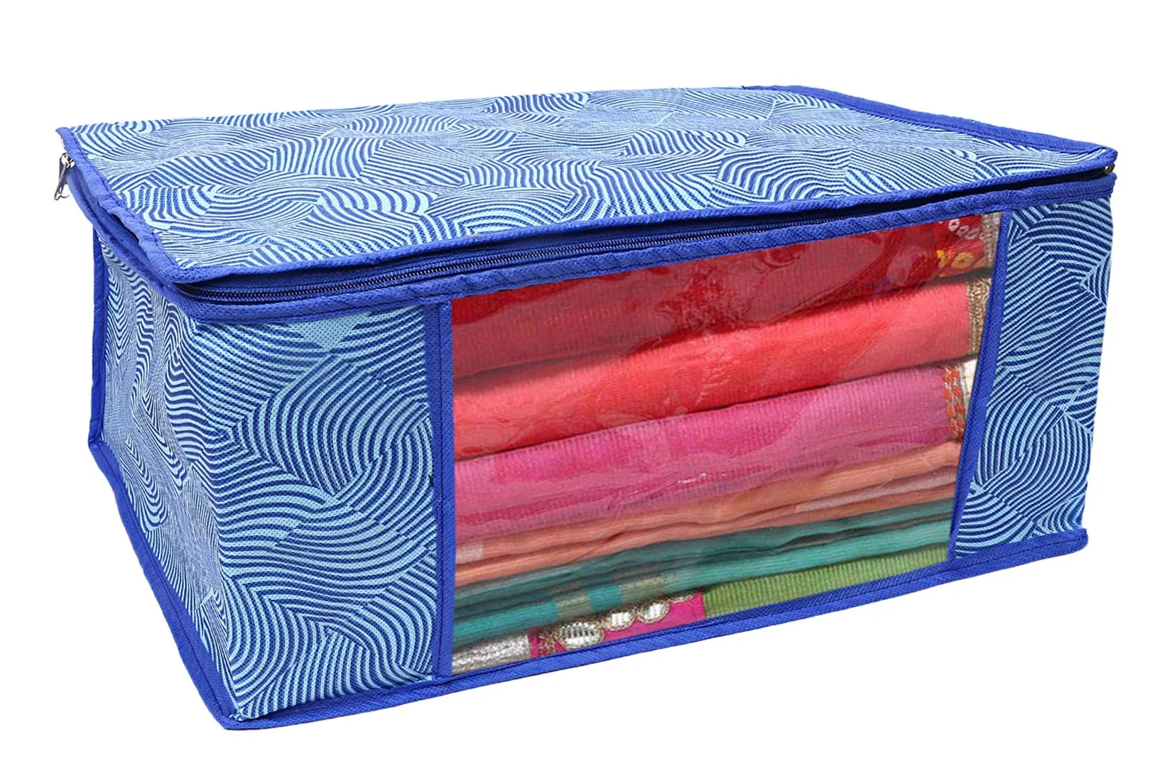 Kuber Industries Leheriya Design 5 Piece Non Woven Saree Cover, Large, Royal Blue - CTKTC15201