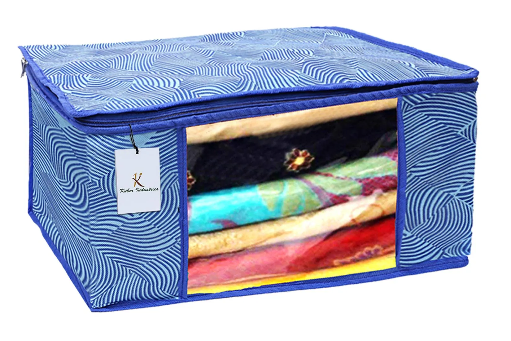 Kuber Industries Leheriya Design 5 Piece Non Woven Saree Cover, Large, Royal Blue - CTKTC15201