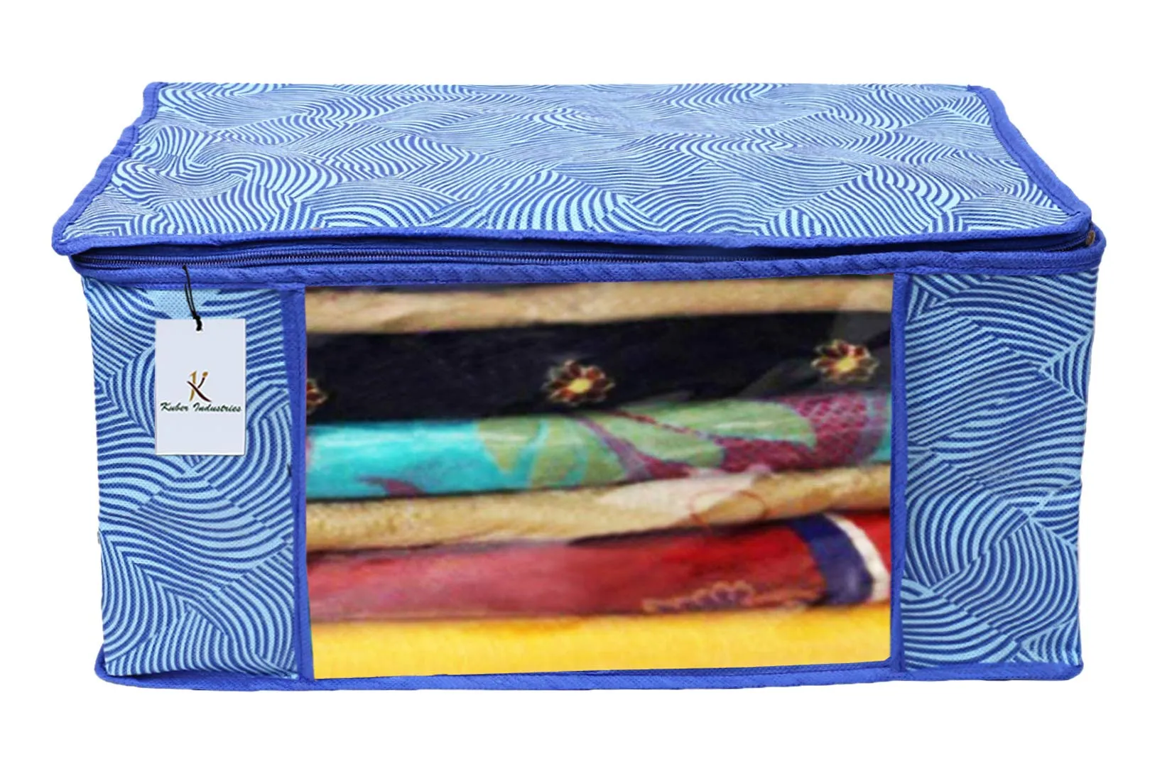 Kuber Industries Leheriya Design 5 Piece Non Woven Saree Cover, Large, Royal Blue - CTKTC15201