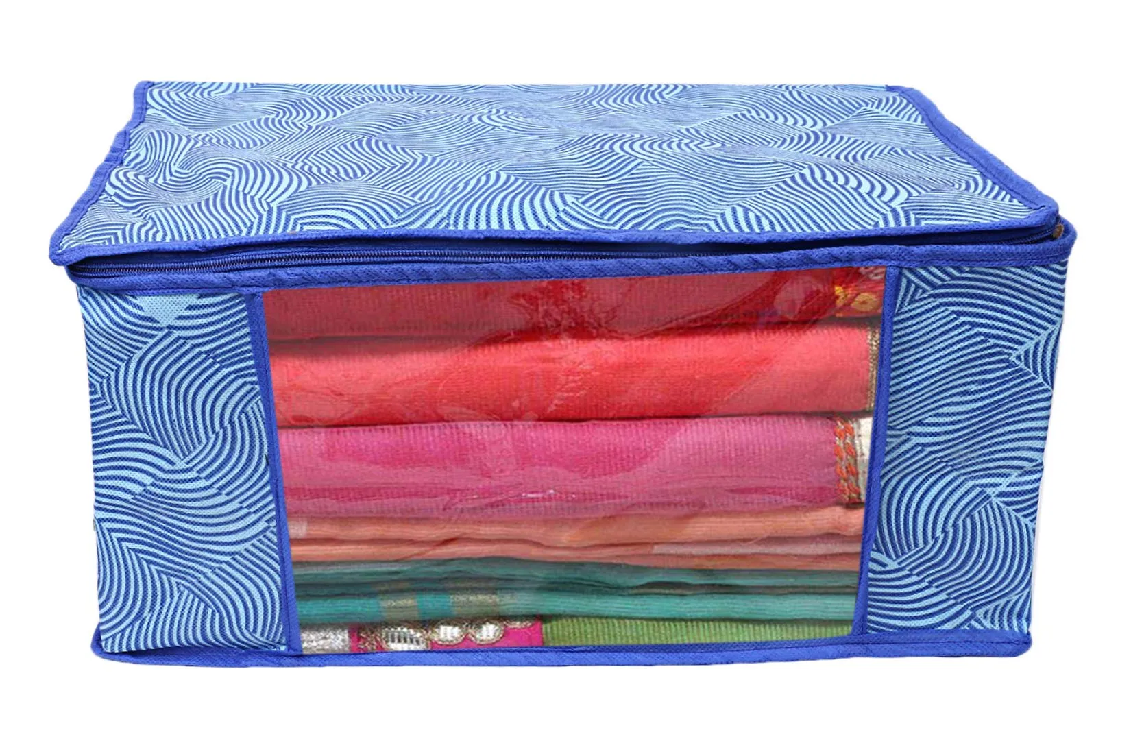 Kuber Industries Leheriya Design 5 Piece Non Woven Saree Cover, Large, Royal Blue - CTKTC15201
