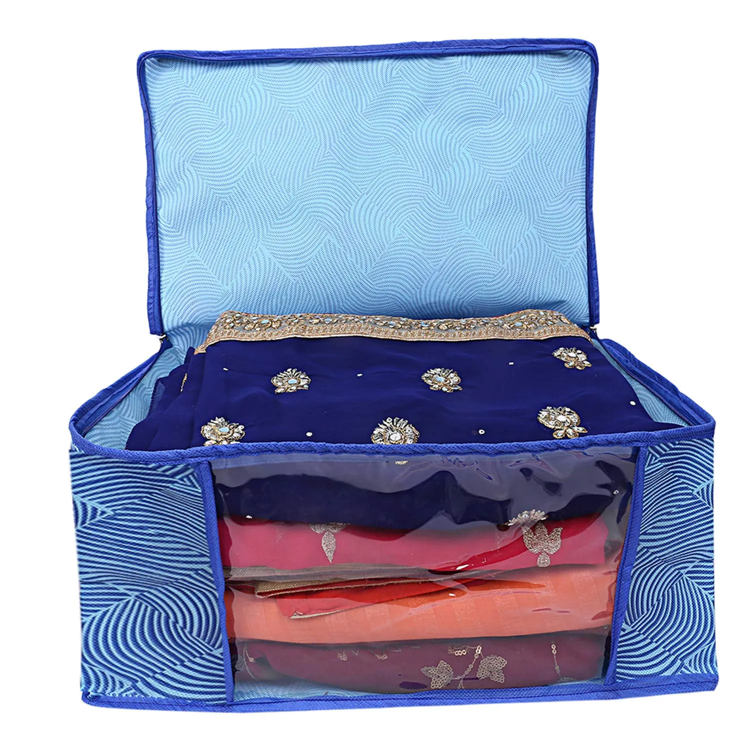 Kuber Industries Leheriya Design 5 Piece Non Woven Saree Cover, Large, Royal Blue - CTKTC15201