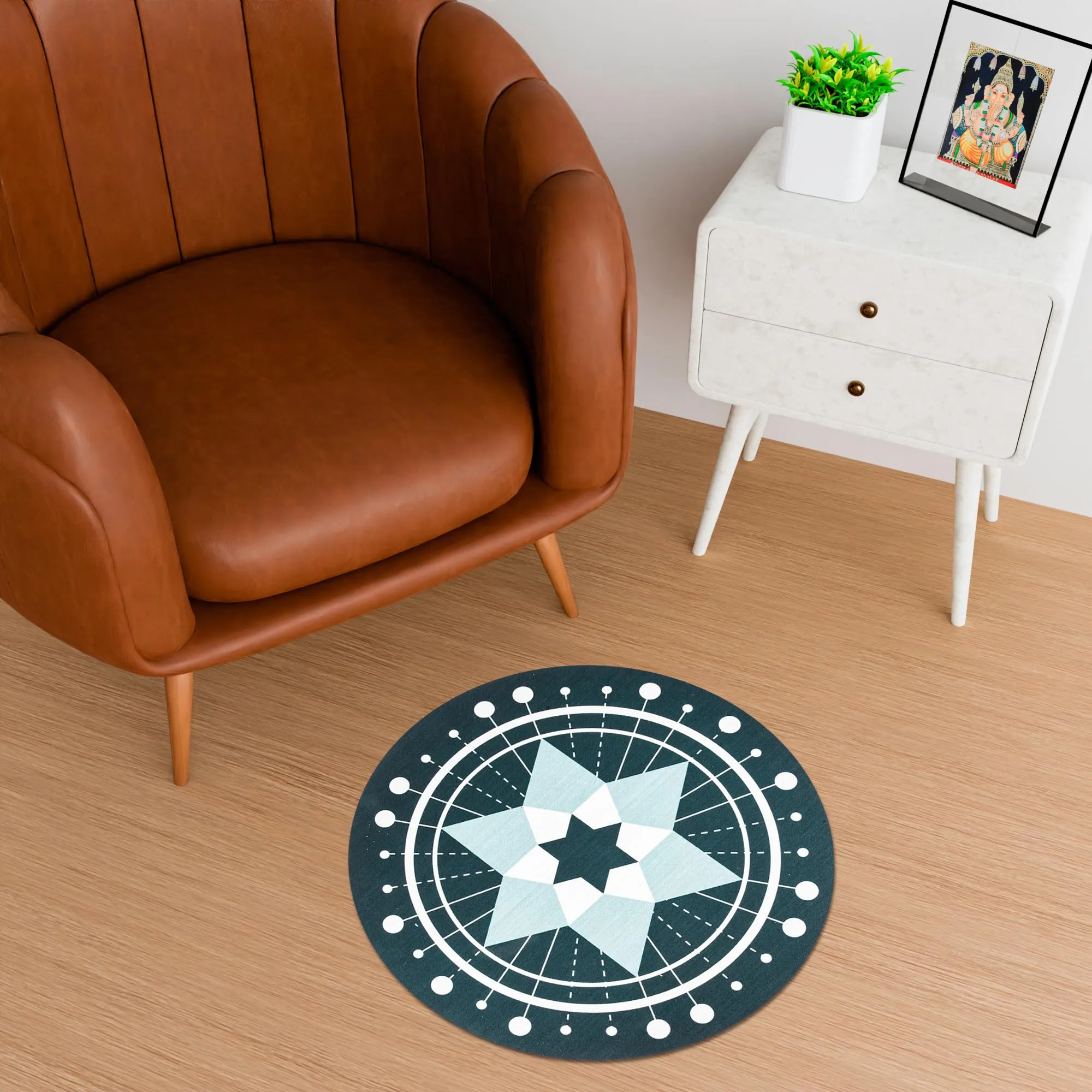 Kuber Industries Round Star Bathmat | Anti Skid Door Mat | Super Absorbent Bath Mat | Rubber Floor Mat for Home | Quick-Drying Non-Slip Floor Mat | HY029 | Green