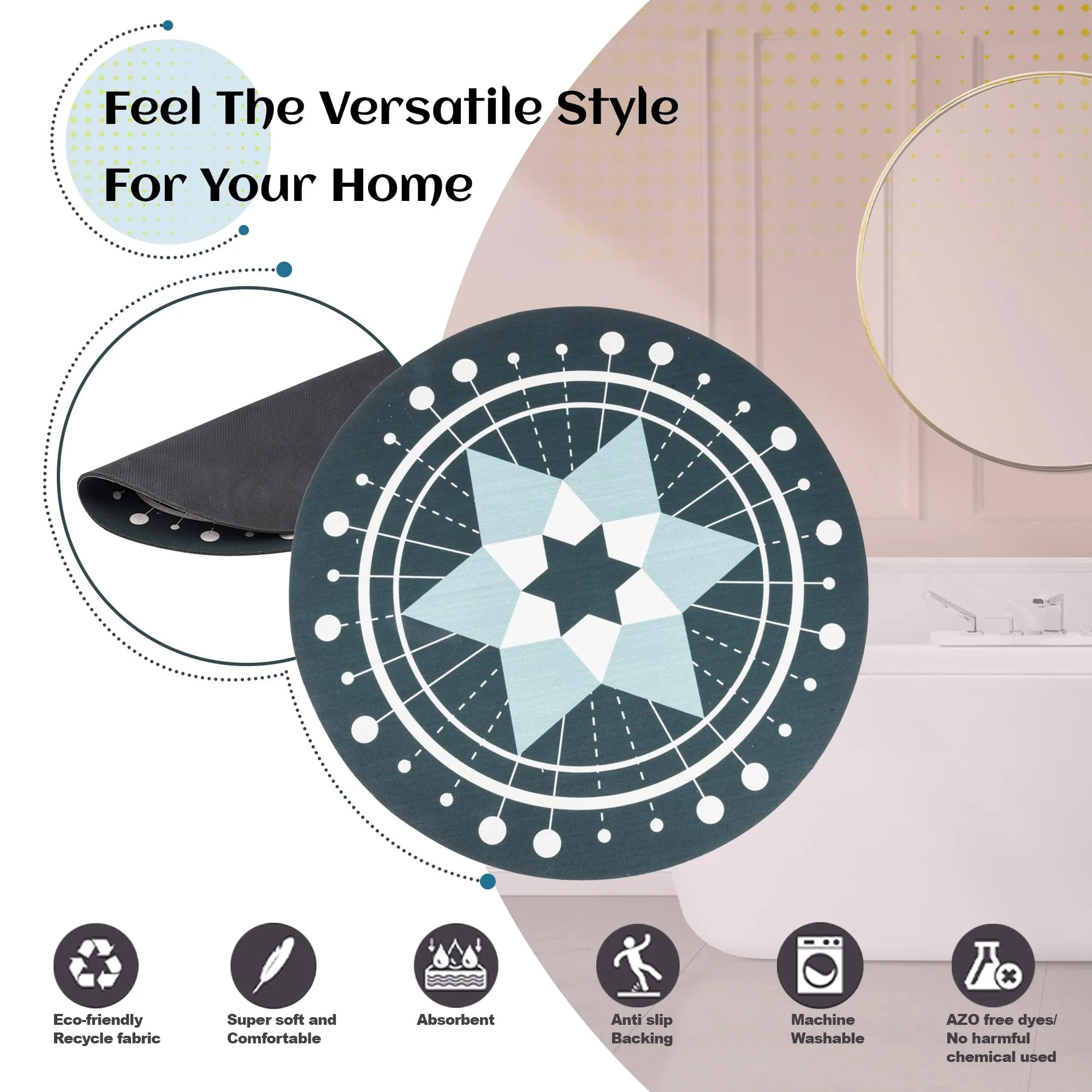 Kuber Industries Round Star Bathmat | Anti Skid Door Mat | Super Absorbent Bath Mat | Rubber Floor Mat for Home | Quick-Drying Non-Slip Floor Mat | HY029 | Green