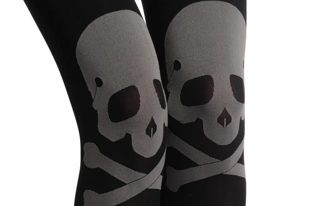 Large Grey Woven Skull & Crossbones On Black