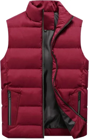 Locachy Men's Outdoor Casual Full Zipper Stand Collar Padded Vest Coats Sleeveless Jacket