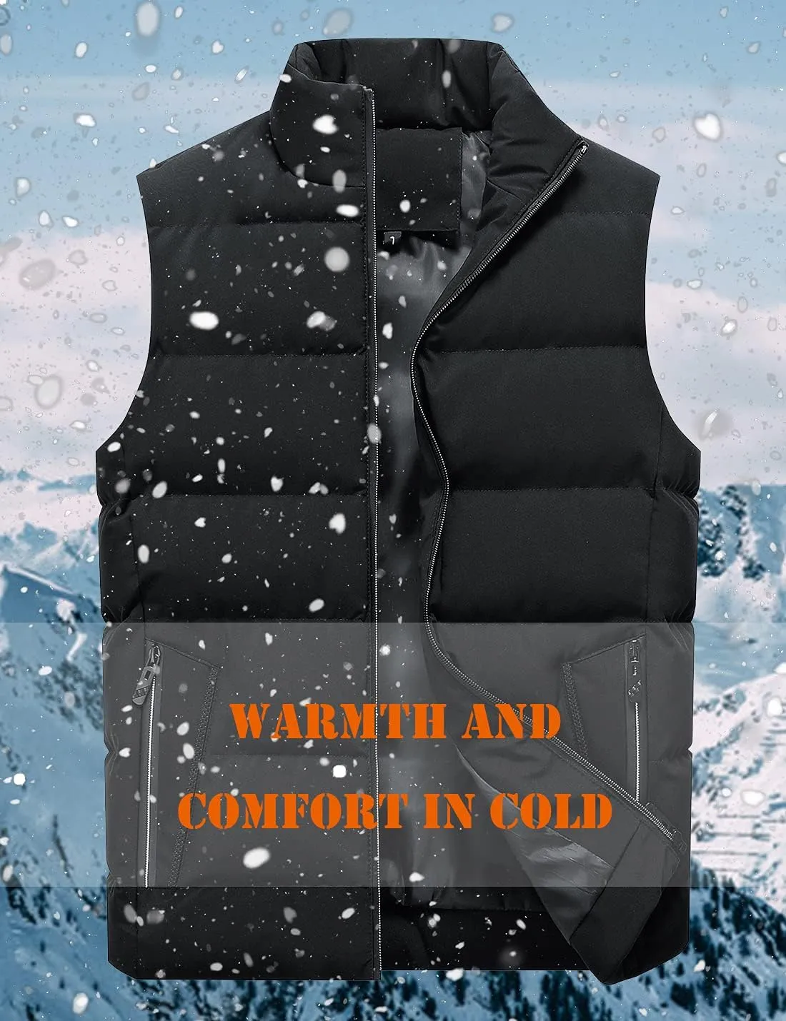 Locachy Men's Outdoor Casual Full Zipper Stand Collar Padded Vest Coats Sleeveless Jacket