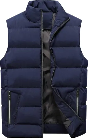 Locachy Men's Outdoor Casual Full Zipper Stand Collar Padded Vest Coats Sleeveless Jacket
