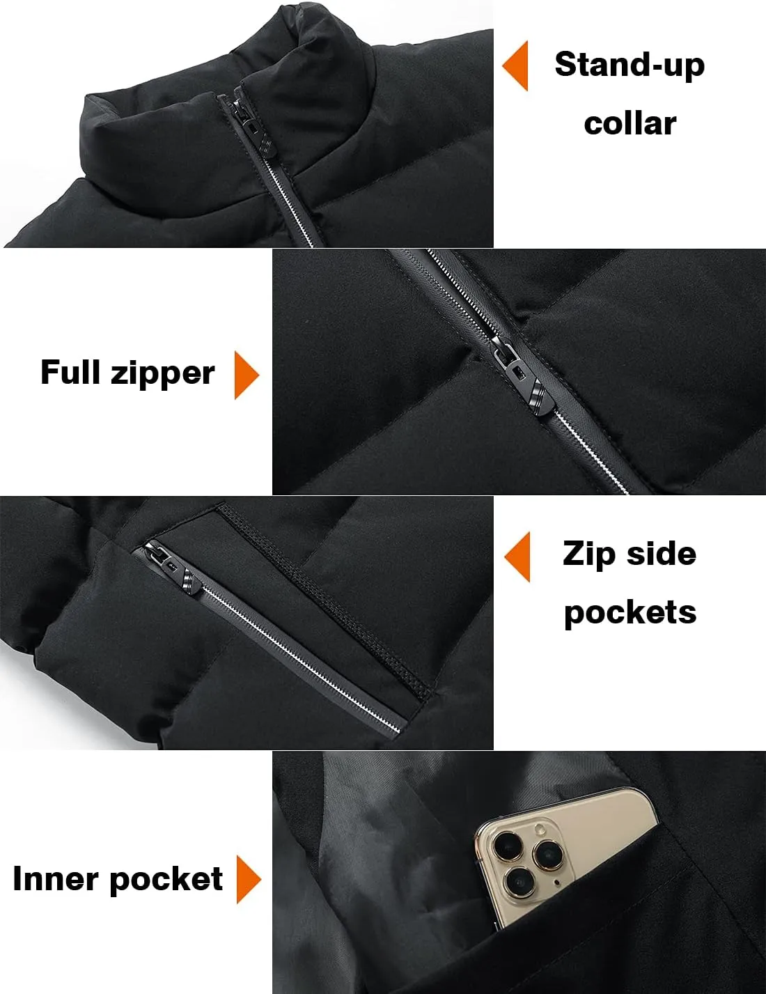 Locachy Men's Outdoor Casual Full Zipper Stand Collar Padded Vest Coats Sleeveless Jacket